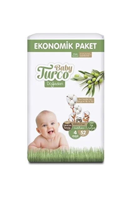 Baby Turco Doğadan 4 Numara Maxi 52’li Bebek Bezi