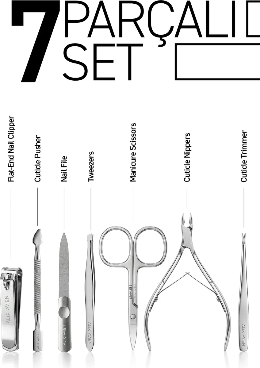 Alix Avien  Seyahat Boy Çantalı 7’li Manikür Seti - Mini Travel Manicure Set