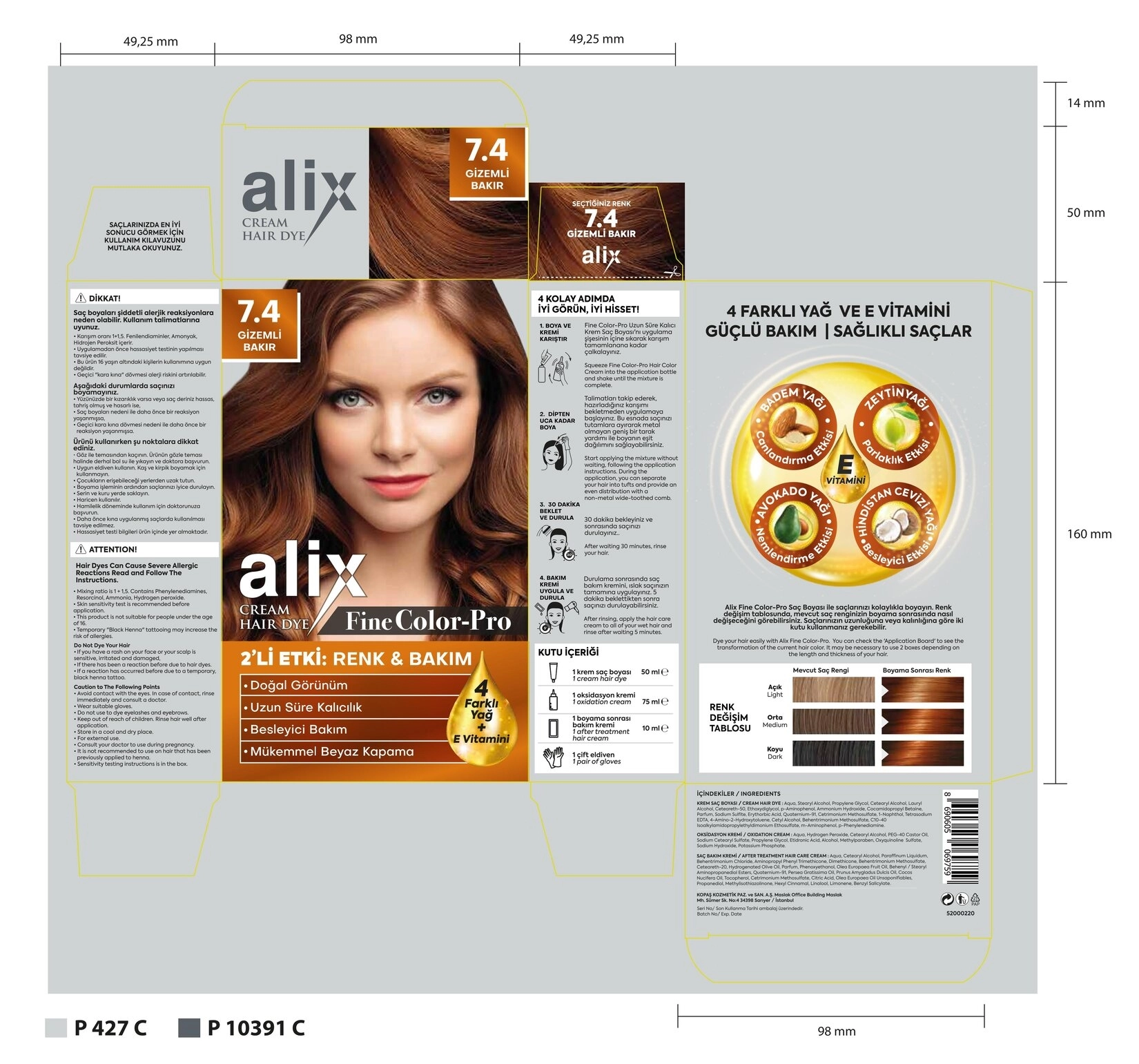 Alix Kit Saç Boyası 7.4 Gizemli Bakır
