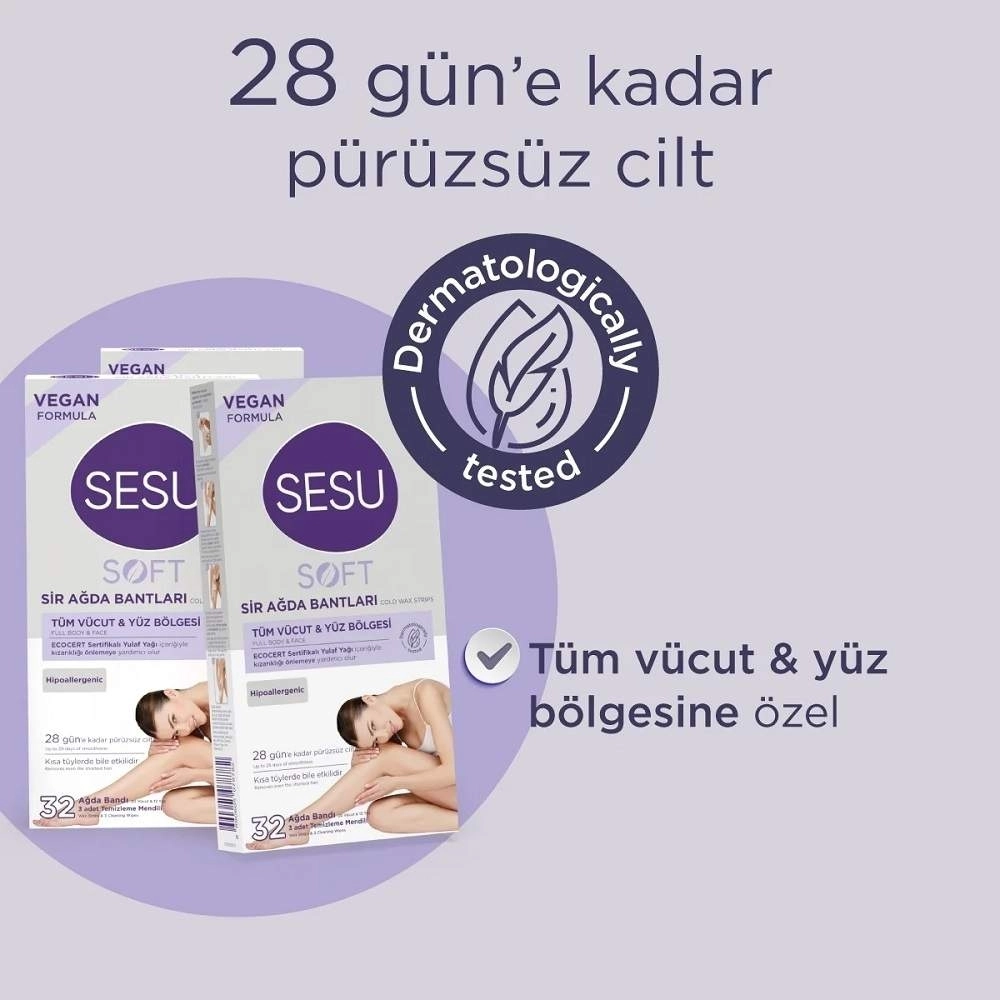 Sesu Soft Tüm Vücut ve Yüz Bölgesi 32’li Sir Ağda Bandı