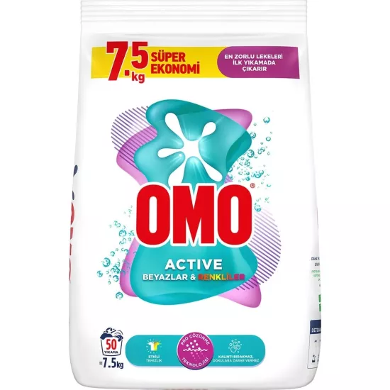 Omo Active Beyazlar ve Renkliler İçin 7.5 kg Toz Deterjan