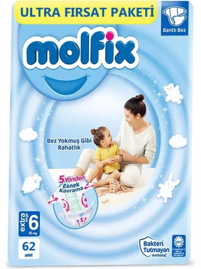 Molfix 6 Numara Extra Large 62’li Bebek Bezi