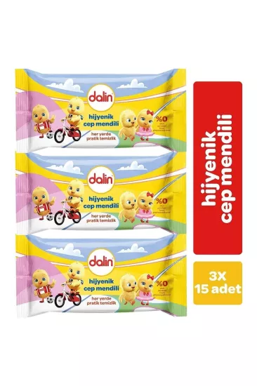 Dalin Hijyenik 15 Yaprak 3’lü Paket Islak Cep Mendili