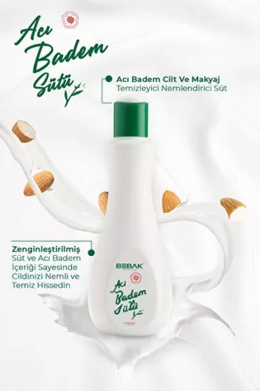 Bebak Acı Badem Nemlendirici 120 ml Makyaj ve Yüz Temizleme Sütü