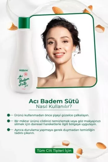 Bebak Acı Badem Nemlendirici 120 ml Makyaj ve Yüz Temizleme Sütü